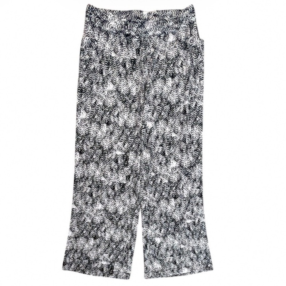Robert Louis Womens XL Black White‎ Leaf Print Wide Leg Pull On Pants Pockets